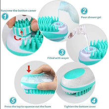 Load image into Gallery viewer, Pet Dog Cat Bath Brush 2-in-1 Pet  Massage Comb Soft Silicone Pet Shower Hair Grooming Comb Dog Cleaning Tool Pet Supplies Pet Brush Bath Massage Brush Shampoo Dispenser for Pet
