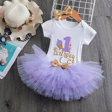 Load image into Gallery viewer, Luxury Modern Baby Girl First 1st Birthday Party Dress Cute Pink Tutu Cake Outfits For Birthday Party with Big Bow And Unicorn Design

