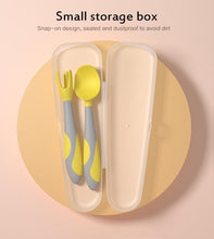 Load image into Gallery viewer, New Baby Training Twist Spoon And  Fork Silicone Feeding Infant Food Grades  Soft Head Children's Cutlery  With Storage For Boys And Girls
