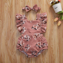 Load image into Gallery viewer, Baby Summer Clothing Infant Newborn Baby Girl Floral Romper Sleeveless Ruffled Jumpsuits With Headband
