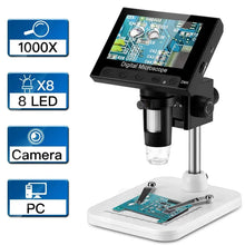 Load image into Gallery viewer, 4.3&quot;LCD Display USB Digital Electronic Microscope Endoscope Record 1000X 2 Megapixels with 8 LED Stand for Repair Soldering
