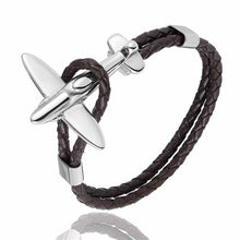 Load image into Gallery viewer, Stainless Steel Gold Aviation Airplane Anchor Bracelets For Men and Women In Retro Leather Bracelet Air Force Style Homme Jewelry Style
