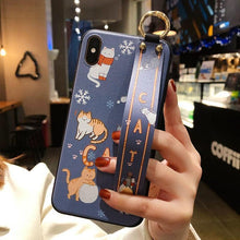 Load image into Gallery viewer, Cartoon Cute Cat Wrist Strap Soft Phone Case For Iphone 13 11 12 14 Pro Max X Xr Xs Max Se 2020 7 8 Plus 14plus Holder Cover Thanksgiving Cute Cats Silicone Case For Iphone
