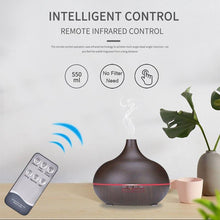 Load image into Gallery viewer, 550ml Aromatherapy Essential Oil Diffuser Wood Grain Remote Control Ultrasonic Air Humidifier Cool Mister with 7 Color LED Light Baby Bedroom, Waterless Auto Shut-Off, 7 Colors Lights Changing
