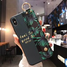 Load image into Gallery viewer, Rose Flowers Wrist Strap Phone Cases For iPhone 13 12 11 14 pro MAX X XR XS MAX 7 8 Plus Cover  Hand Band Cases Soft Full Protection Slim Colorful Protective Phone Case For iPhone
