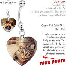 Load image into Gallery viewer, Full Color Dangle Heart Custom Photo Belly Ring

