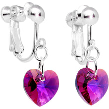 Load image into Gallery viewer, Fuchsia Heart Clip Earrings Created with Crystals
