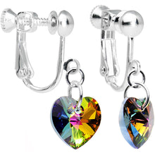 Load image into Gallery viewer, Light Vitrail Heart Clip Earrings Created with Crystals
