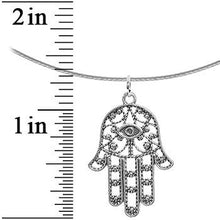 Load image into Gallery viewer, Intricate Silver Hamsa Hand Pendant Choker Necklace
