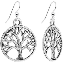 Load image into Gallery viewer, Silver Tone Tree of Life Dangle Earrings
