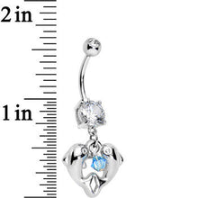 Load image into Gallery viewer, Handcrafted Clear Cubic Zirconia Double Dolphin Dangle Belly Ring

