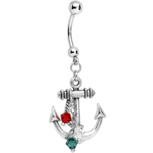 Load image into Gallery viewer, Handcrafted Christmas Anchor Dangle Belly Ring Created with Crystals

