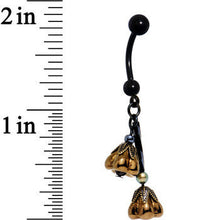 Load image into Gallery viewer, Handcrafted Black Anodized Bronzed Bell Blossom Dangle Belly Ring
