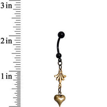 Load image into Gallery viewer, Handcrafted Black Anodized Steel Brassy Heart Dangle Belly Ring
