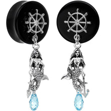Load image into Gallery viewer, Aqua Nautical Mermaid Plug Set Created with Crystal 00G to 1 Inch
