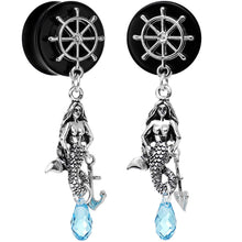 Load image into Gallery viewer, Aqua Nautical Mermaid Plug Set Created with Crystal 00G to 1 Inch
