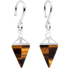 Load image into Gallery viewer, Handcrafted Silver Plated Tiger Eye Stone Pyramid Ear Weights
