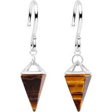 Load image into Gallery viewer, Handcrafted Silver Plated Tiger Eye Stone Pyramid Ear Weights
