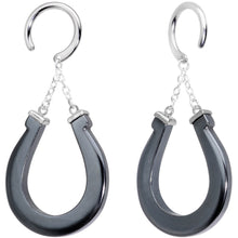 Load image into Gallery viewer, Handcrafted Steel Black Hematite Horseshoe Chain Ear Weights

