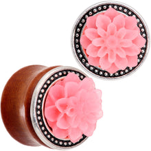 Load image into Gallery viewer, Handcrafted Beechwood Pink Tropical Flower Saddle Plug Set Sizes 14mm to 20mm
