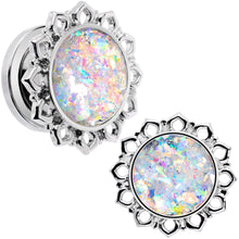 Load image into Gallery viewer, Handcrafted White Faux Opal Mandala Screw Fit Plug Set Sizes 8mm to 20mm
