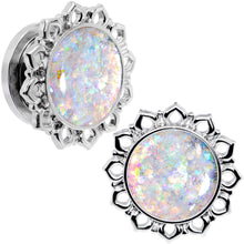 Load image into Gallery viewer, Handcrafted White Faux Opal Mandala Screw Fit Plug Set Sizes 8mm to 20mm
