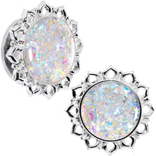 Load image into Gallery viewer, Handcrafted White Faux Opal Mandala Screw Fit Plug Set Sizes 8mm to 20mm
