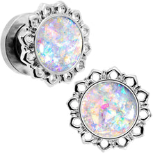 Load image into Gallery viewer, Handcrafted White Faux Opal Mandala Screw Fit Plug Set Sizes 8mm to 20mm
