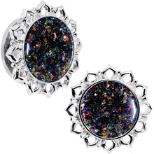 Load image into Gallery viewer, Handcrafted Black Faux Opal Mandala Screw Fit Plug Set Sizes 8mm to 20mm
