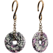 Load image into Gallery viewer, Handmade Antique Brass Plated Natural Zoisite Donut Ear Weights
