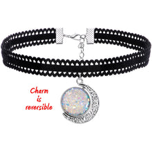Load image into Gallery viewer, Handcrafted Black White Two Sided Faux Opal Moon Choker Necklace
