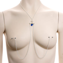 Load image into Gallery viewer, Blue Dangle Necklace Nipple Chain Created with Crystals
