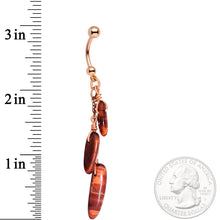 Load image into Gallery viewer, Handmade Tiger Eye Rose Gold Tone Triplet Dangle Belly Ring

