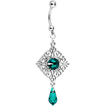 Load image into Gallery viewer, Handmade Green Rhom Dangle Belly Ring Created with Crystals
