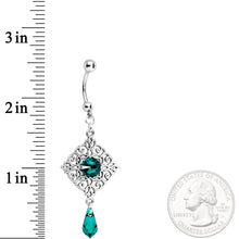 Load image into Gallery viewer, Handmade Green Rhom Dangle Belly Ring Created with Crystals
