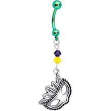 Load image into Gallery viewer, Handmade Mardi Gras Dangle Belly Ring Created with Crystals

