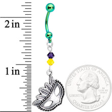 Load image into Gallery viewer, Handmade Mardi Gras Dangle Belly Ring Created with Crystals
