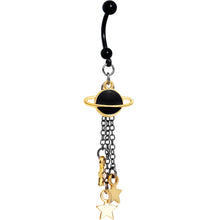 Load image into Gallery viewer, Handcrafted Black Saturn and Stars Chain Dangle Belly Ring
