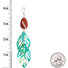 Load image into Gallery viewer, Handcrafted Goldstone Green Leaves Fishhook Dangle Earrings
