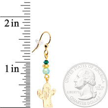 Load image into Gallery viewer, Gold Tone Cactus Fishhook Earrings Made with Crystals
