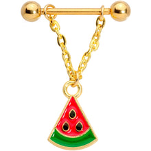 Load image into Gallery viewer, 14G 5/8 Handmade Gold Tone Watermelon Dangle Nipple Ring Set
