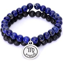 Load image into Gallery viewer, Handmade Lava Stone Lapis Lazuli Virgo Zodiac Bracelet Set of 2
