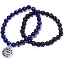 Load image into Gallery viewer, Handmade Lava Stone Lapis Lazuli Virgo Zodiac Bracelet Set of 2
