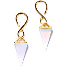 Load image into Gallery viewer, Handcrafted Gold Plated White Opalite Pyramid Ear Weights
