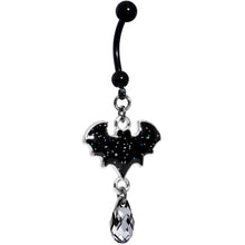 Load image into Gallery viewer, Handmade Black Bat Dangle Belly Ring Created with Crystals

