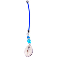 Load image into Gallery viewer, Handcrafted Puka Shell Blue Reversible Dangle Pregnancy Belly Ring
