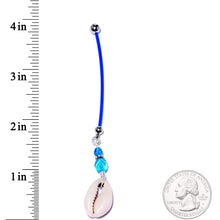 Load image into Gallery viewer, Handcrafted Puka Shell Blue Reversible Dangle Pregnancy Belly Ring
