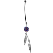 Load image into Gallery viewer, Handcrafted Blue Druzy Quartz Feathers Dangle Pregnancy Belly Ring
