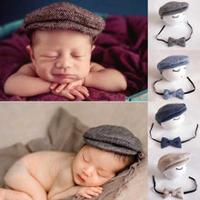 Load image into Gallery viewer, Modern Set Baby Newborn Peaked Beanie Cap Hat Bow Tie Photo Photography Prop Infant Boy Caps In elegant Modern Design
