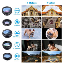 Load image into Gallery viewer, APEXEL 10in1 Phone Camera Lens Kit Fisheye Wide Angle Telescope Macro Mobile Lenses For iPhone Samsung Redmi 7 Huawei Cell Phone

